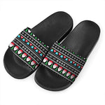 Pixel Christmas Santa Claus Print Black Slide Sandals
