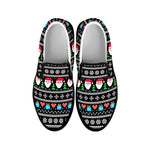 Pixel Christmas Santa Claus Print Black Slip On Shoes