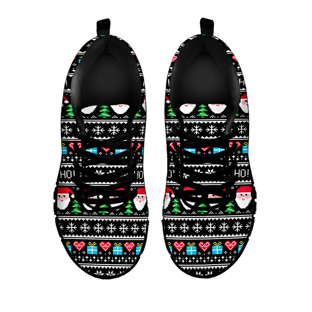 Pixel Christmas Santa Claus Print Black Sneakers