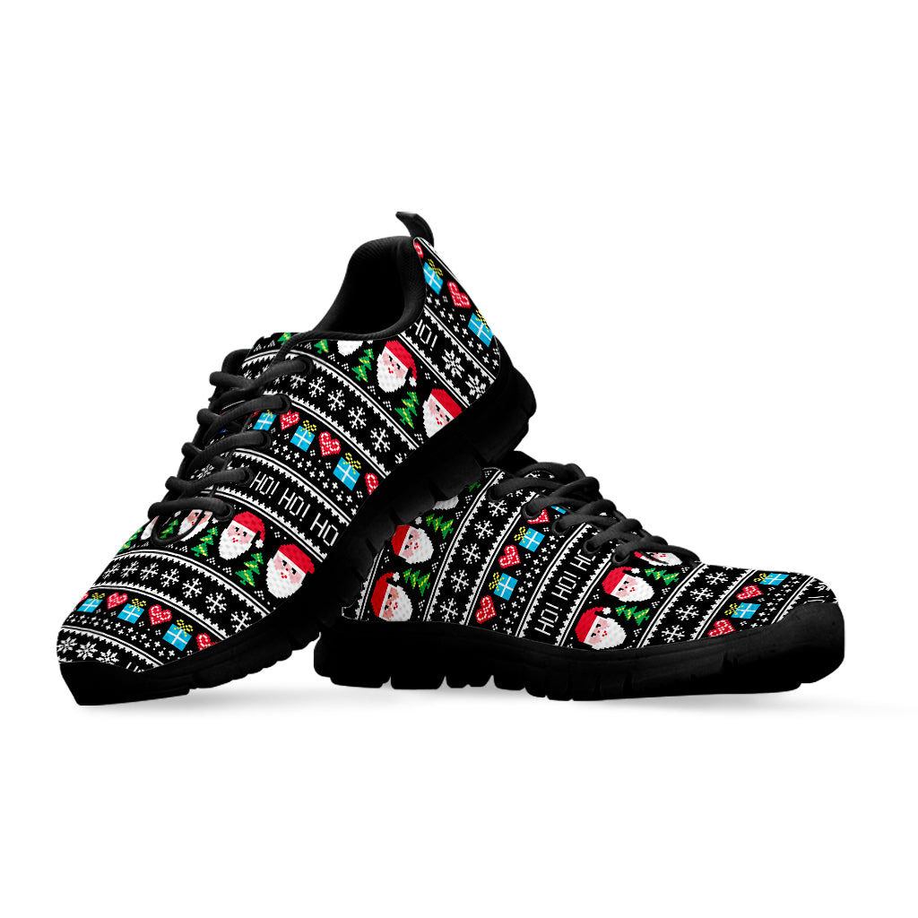 Pixel Christmas Santa Claus Print Black Sneakers