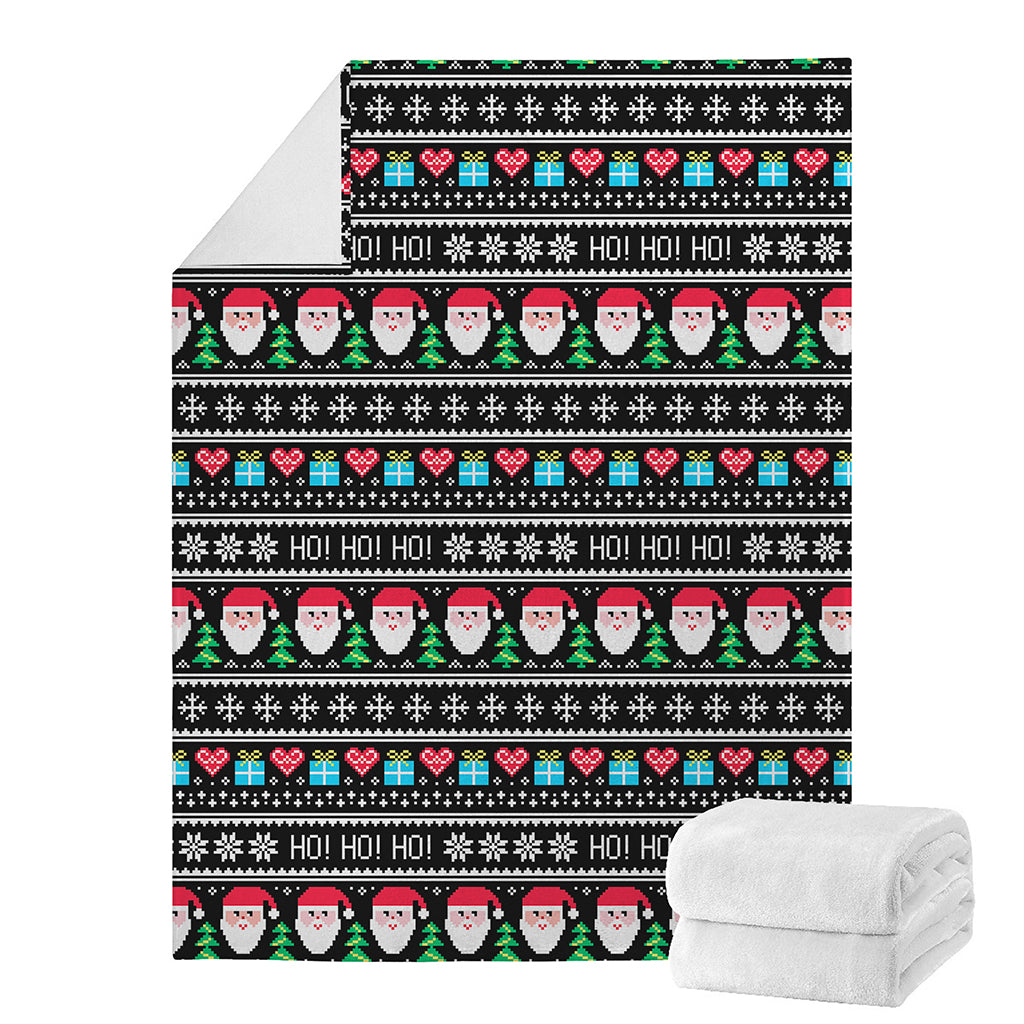 Pixel Christmas Santa Claus Print Blanket