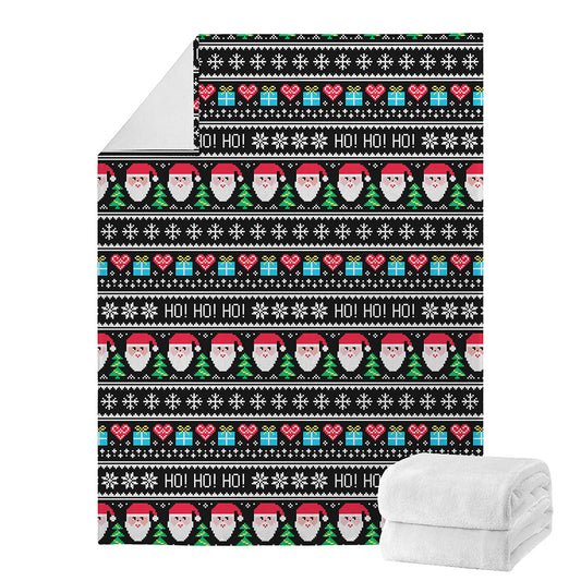 Pixel Christmas Santa Claus Print Blanket