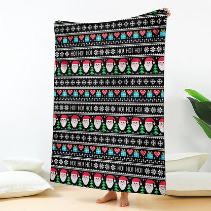 Pixel Christmas Santa Claus Print Blanket