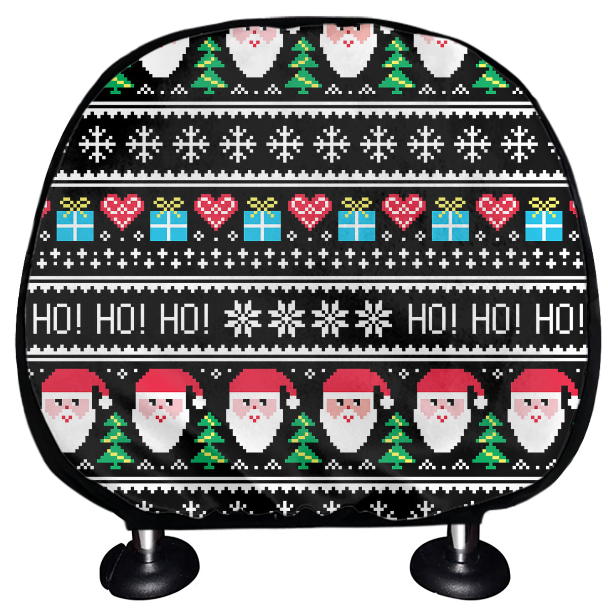 Pixel Christmas Santa Claus Print Car Headrest Covers