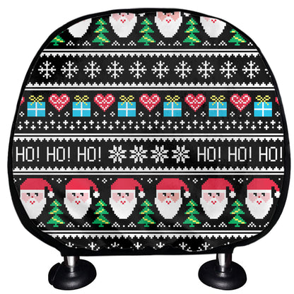 Pixel Christmas Santa Claus Print Car Headrest Covers