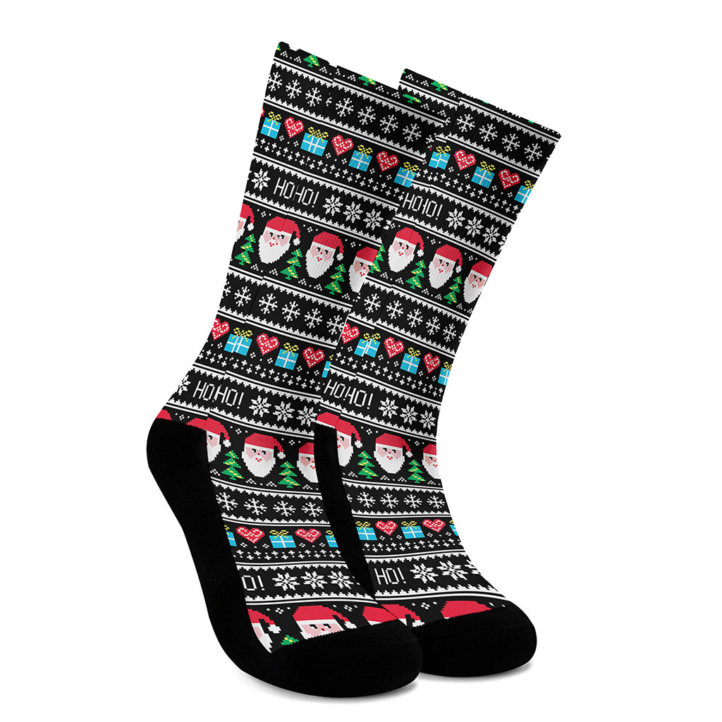 Pixel Christmas Santa Claus Print Crew Socks