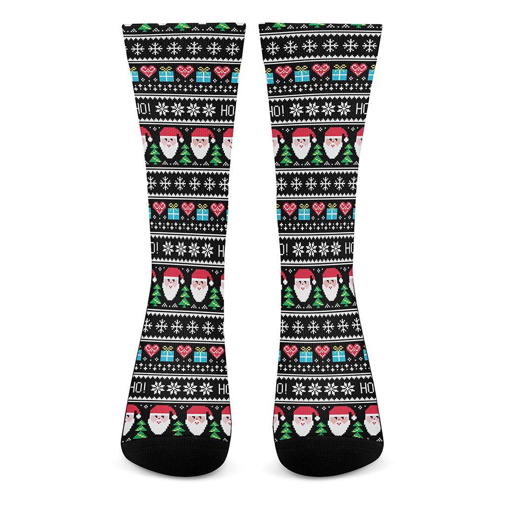 Pixel Christmas Santa Claus Print Crew Socks