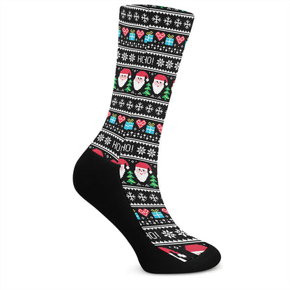 Pixel Christmas Santa Claus Print Crew Socks