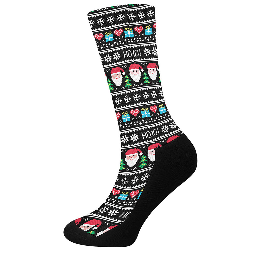 Pixel Christmas Santa Claus Print Crew Socks