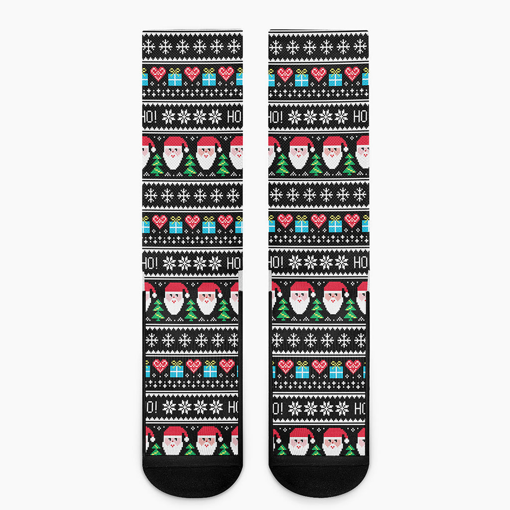 Pixel Christmas Santa Claus Print Crew Socks