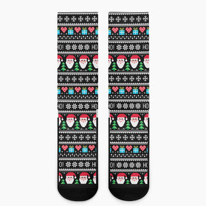 Pixel Christmas Santa Claus Print Crew Socks