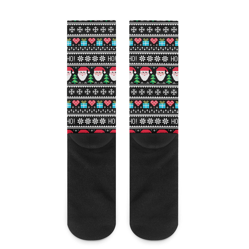 Pixel Christmas Santa Claus Print Crew Socks