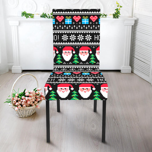 Pixel Christmas Santa Claus Print Dining Chair Slipcover