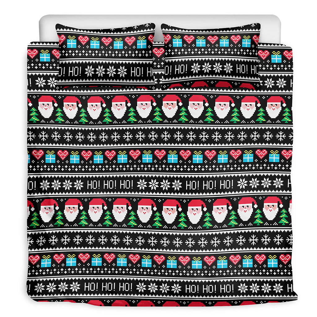 Pixel Christmas Santa Claus Print Duvet Cover Bedding Set