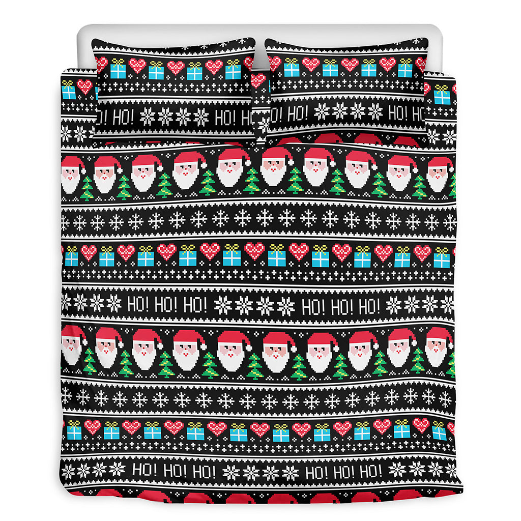 Pixel Christmas Santa Claus Print Duvet Cover Bedding Set