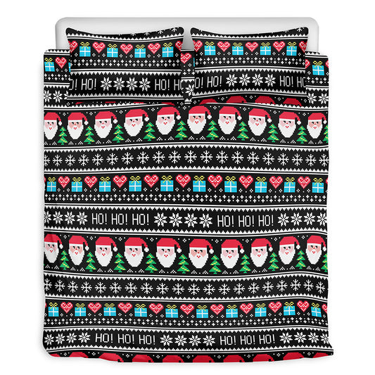 Pixel Christmas Santa Claus Print Duvet Cover Bedding Set