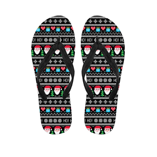 Pixel Christmas Santa Claus Print Flip Flops