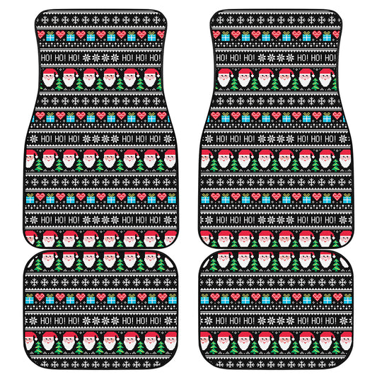 Pixel Christmas Santa Claus Print Front and Back Car Floor Mats