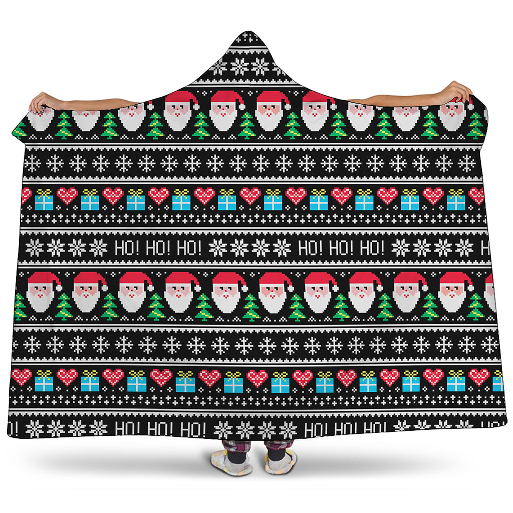 Pixel Christmas Santa Claus Print Hooded Blanket