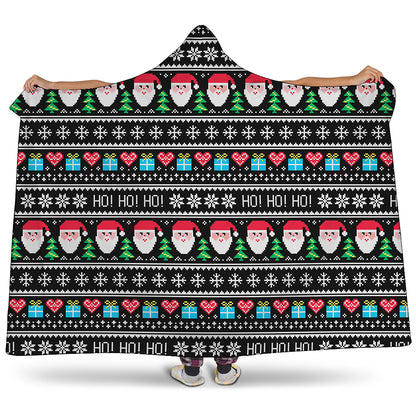 Pixel Christmas Santa Claus Print Hooded Blanket