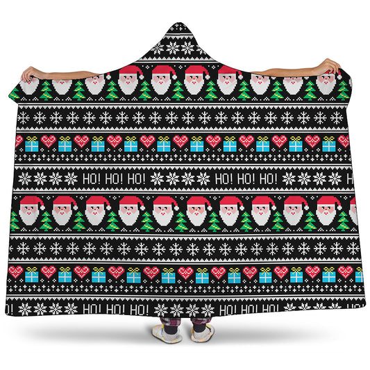 Pixel Christmas Santa Claus Print Hooded Blanket