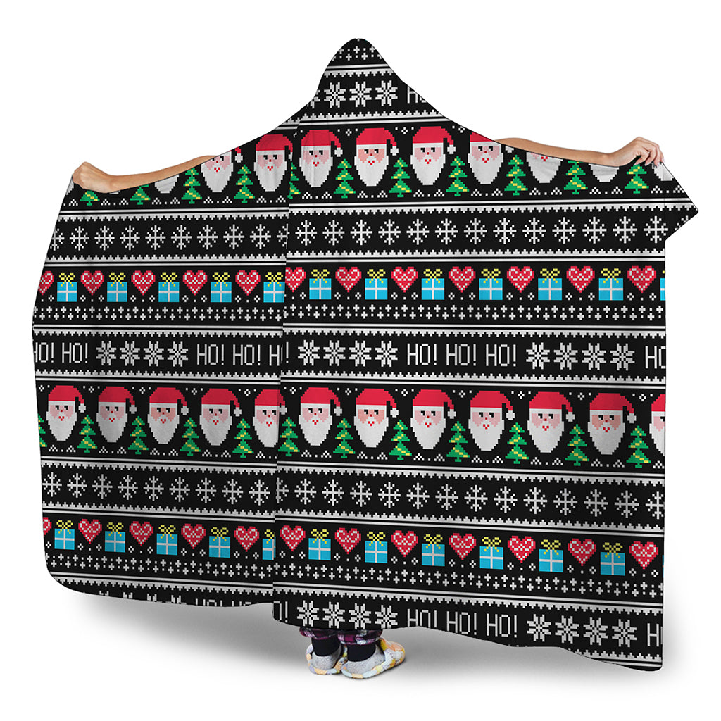 Pixel Christmas Santa Claus Print Hooded Blanket