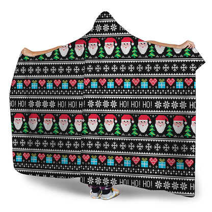 Pixel Christmas Santa Claus Print Hooded Blanket