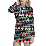 Pixel Christmas Santa Claus Print Hoodie Dress