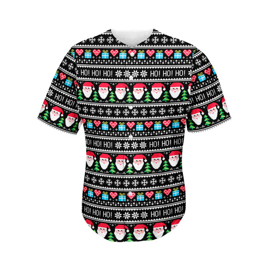 Pixel Christmas Santa Claus Print Men's Baseball Jersey