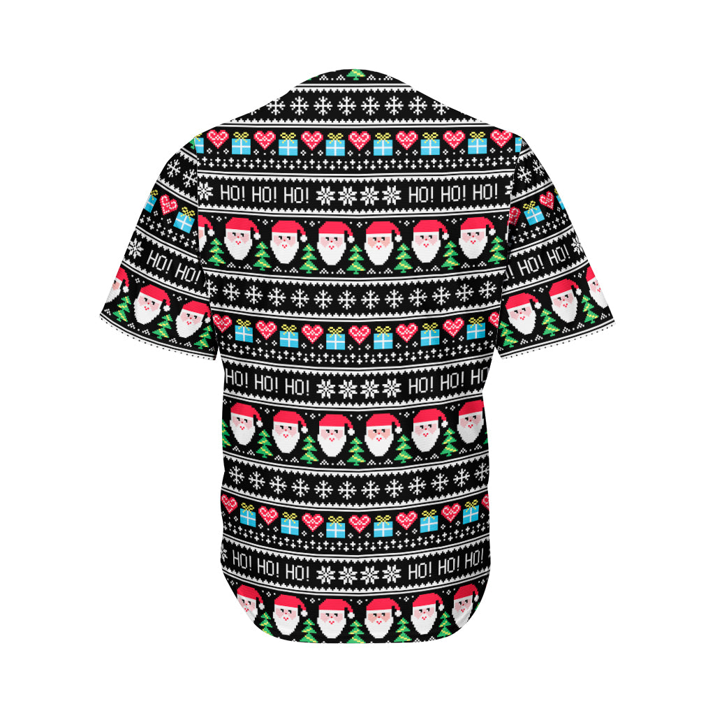 Pixel Christmas Santa Claus Print Men's Baseball Jersey