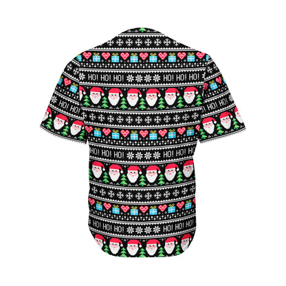 Pixel Christmas Santa Claus Print Men's Baseball Jersey