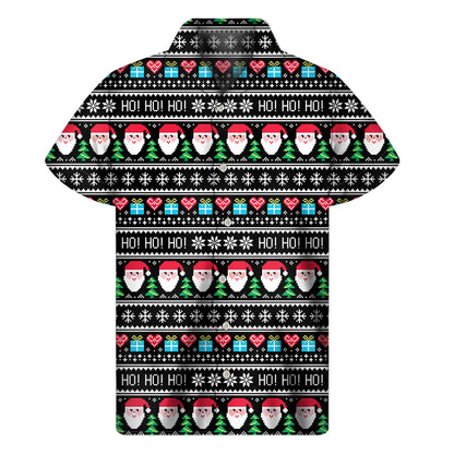 Pixel Christmas Santa Claus Print Men's Short Sleeve Shirt