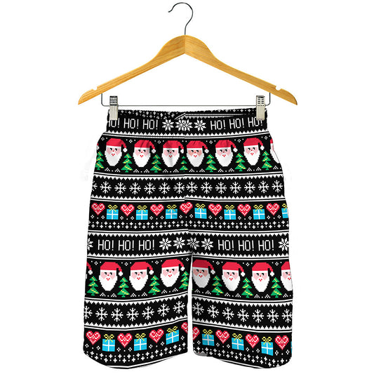 Pixel Christmas Santa Claus Print Men's Shorts