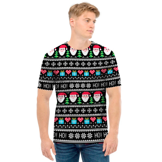 Pixel Christmas Santa Claus Print Men's T-Shirt