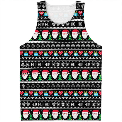 Pixel Christmas Santa Claus Print Men's Tank Top