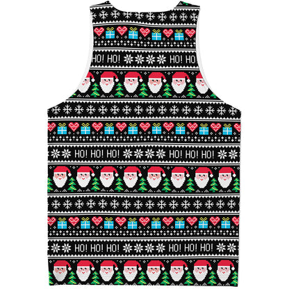 Pixel Christmas Santa Claus Print Men's Tank Top
