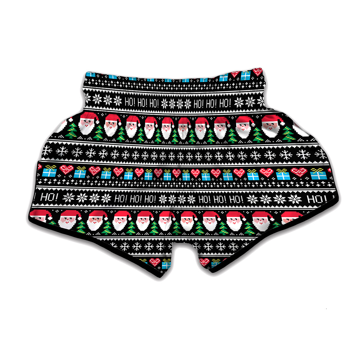 Pixel Christmas Santa Claus Print Muay Thai Boxing Shorts