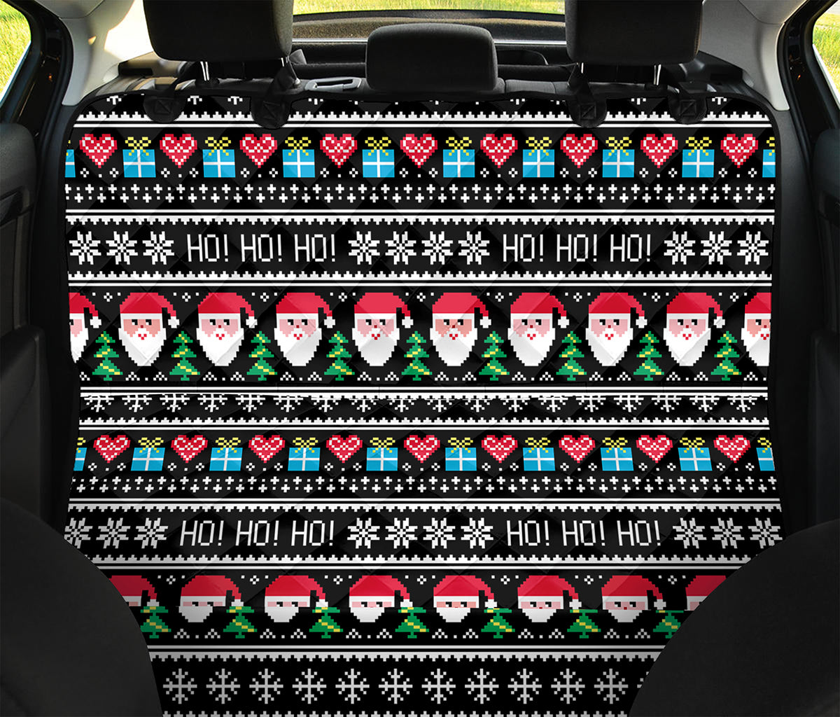 Pixel Christmas Santa Claus Print Pet Car Back Seat Cover