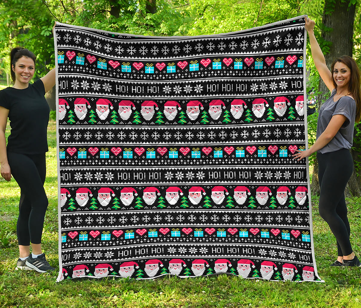 Pixel Christmas Santa Claus Print Quilt