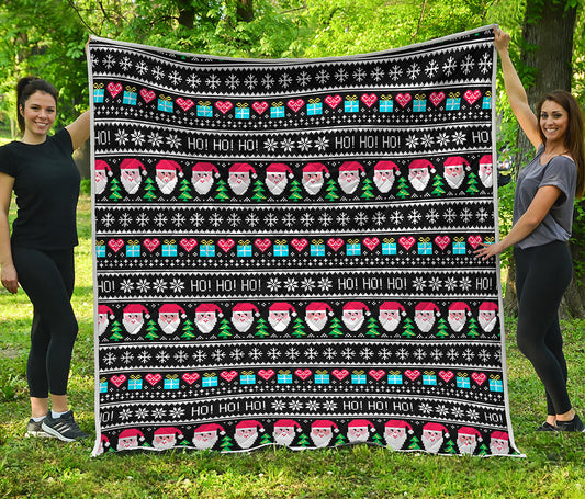 Pixel Christmas Santa Claus Print Quilt