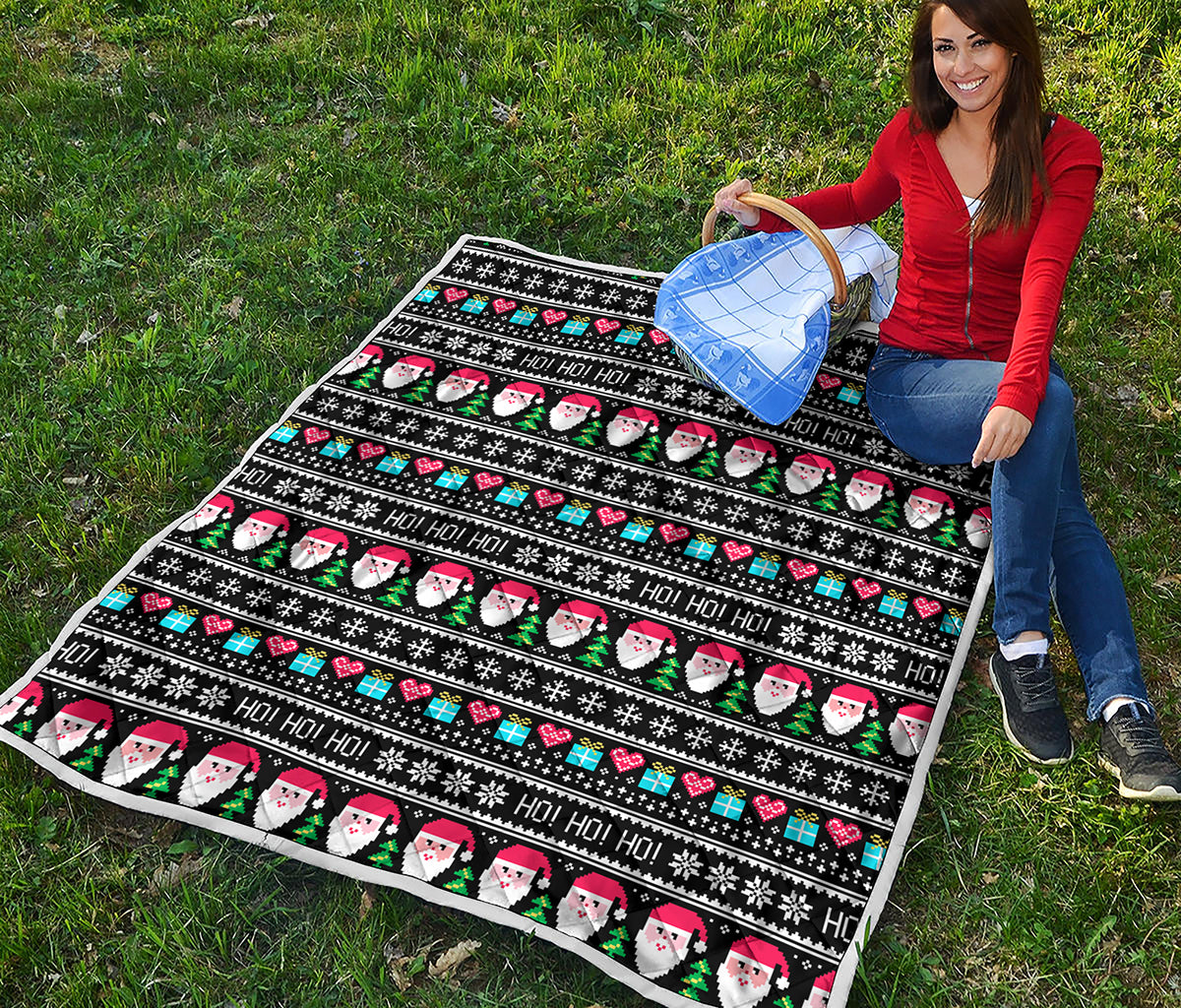 Pixel Christmas Santa Claus Print Quilt