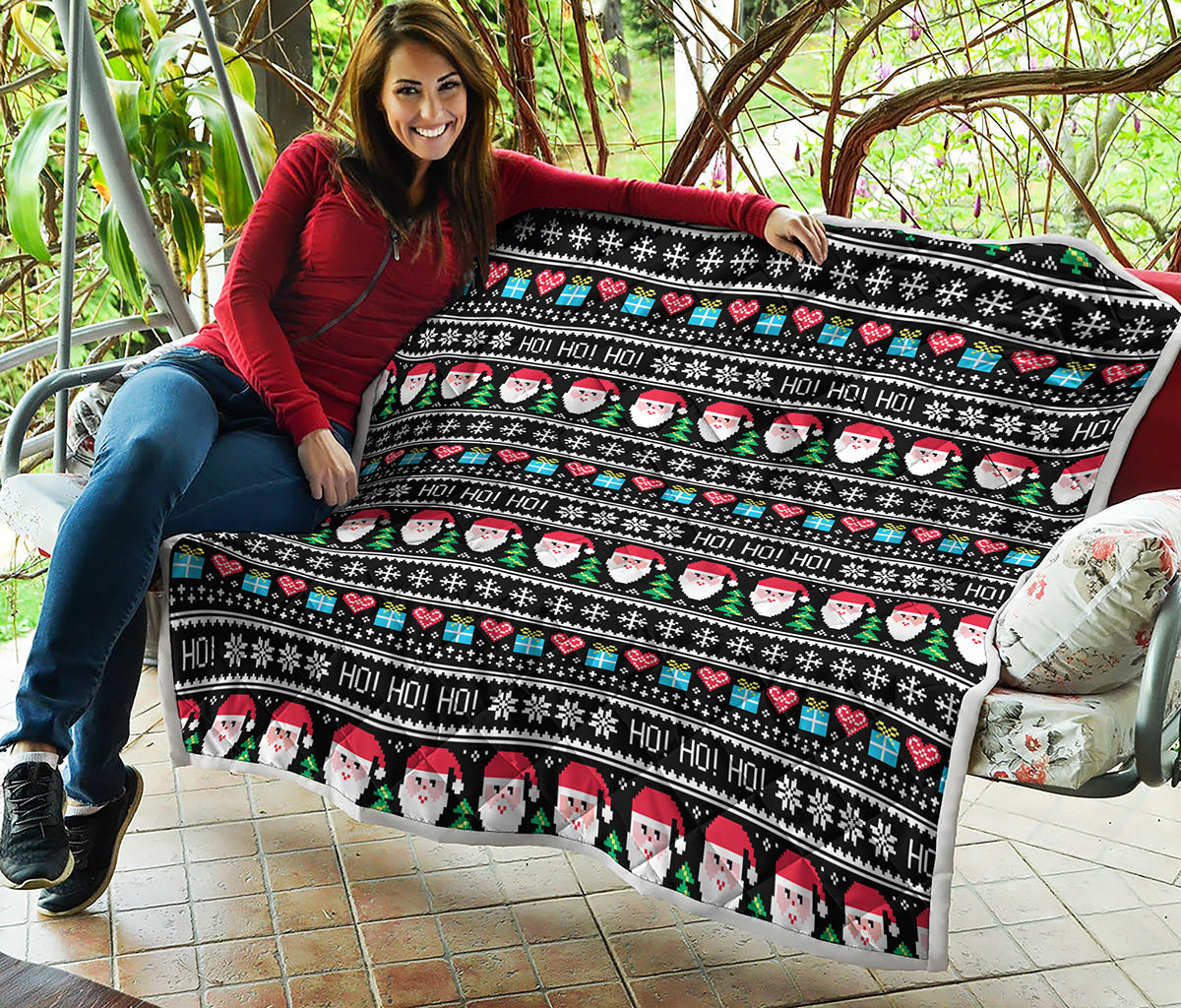 Pixel Christmas Santa Claus Print Quilt