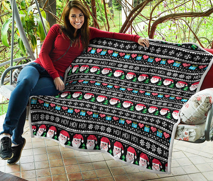Pixel Christmas Santa Claus Print Quilt