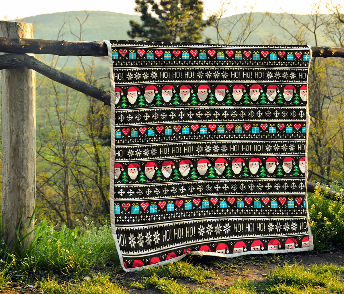 Pixel Christmas Santa Claus Print Quilt