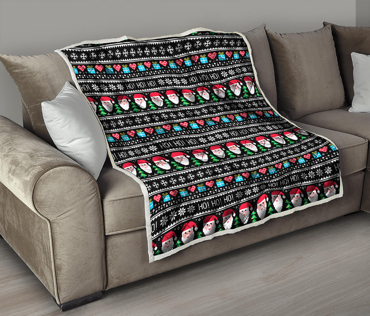 Pixel Christmas Santa Claus Print Quilt