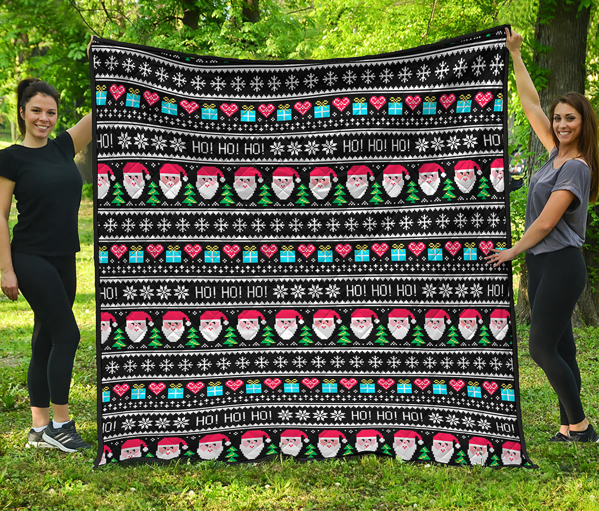 Pixel Christmas Santa Claus Print Quilt