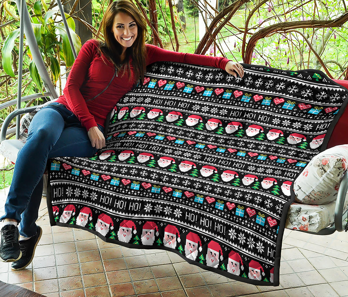 Pixel Christmas Santa Claus Print Quilt