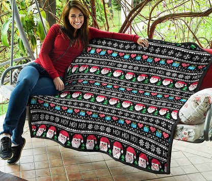 Pixel Christmas Santa Claus Print Quilt