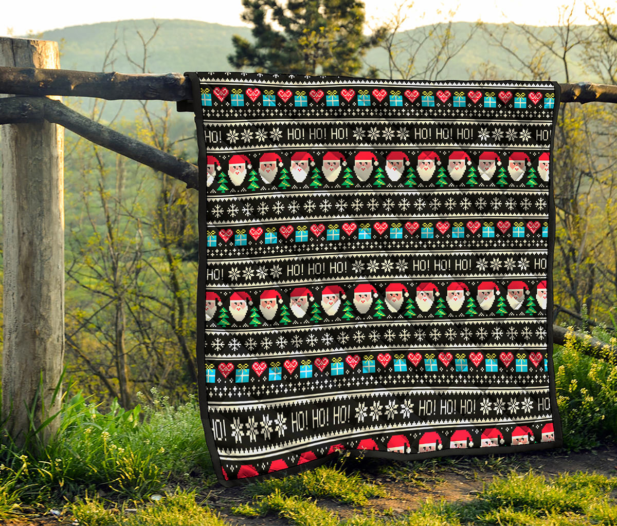 Pixel Christmas Santa Claus Print Quilt