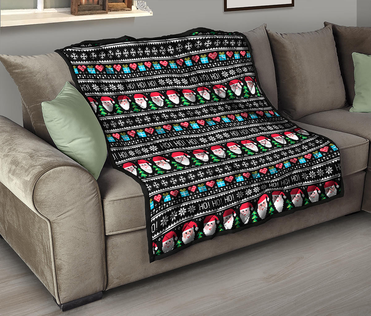Pixel Christmas Santa Claus Print Quilt